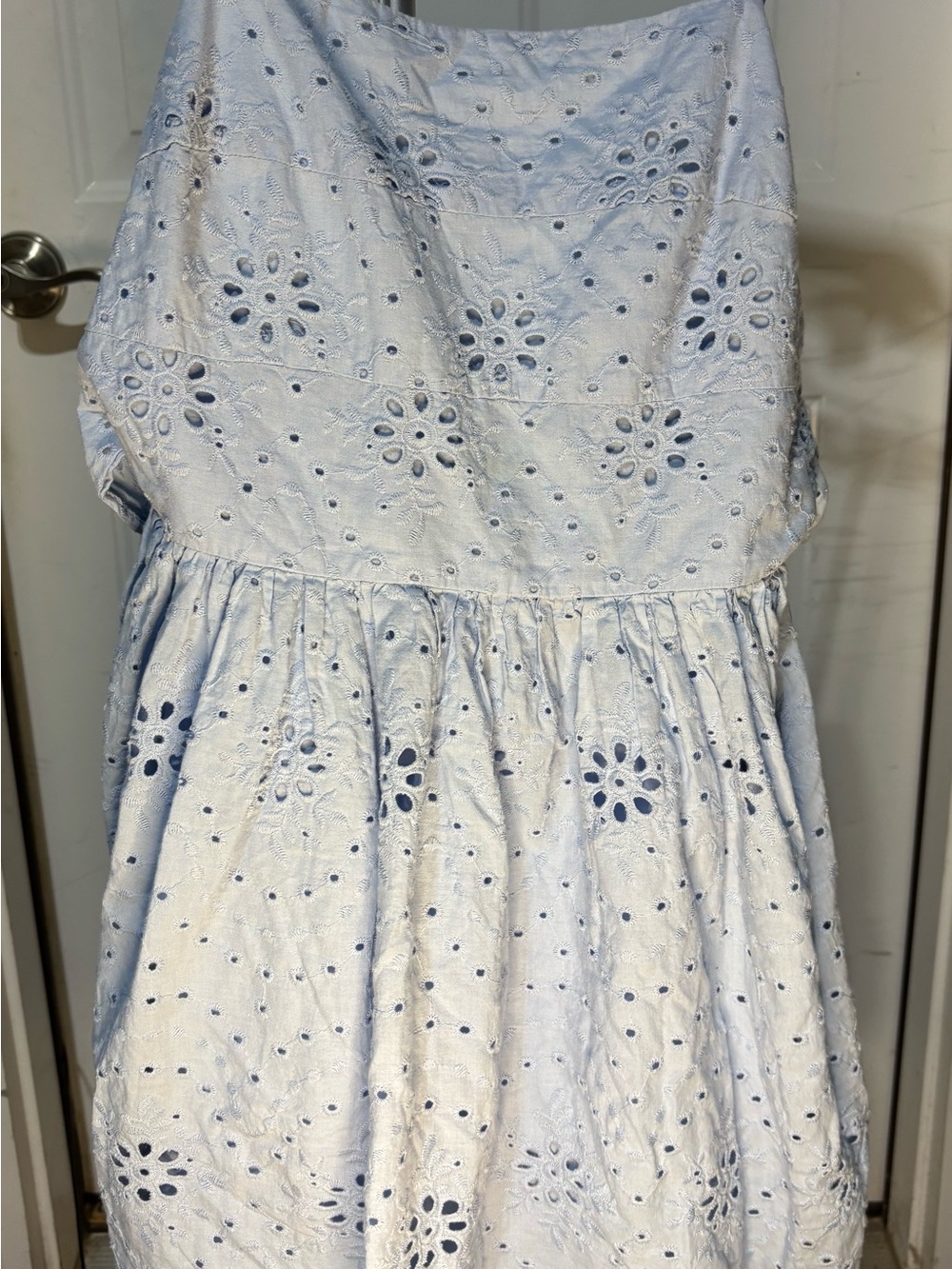 Altar’d State Light Blue Eyelet Mini Dress Tie Back Spaghetti Strap